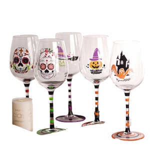 Ensemble de verres à vin festifs peints à <span class=keywords><strong>la</strong></span> main pour Halloween, gobelets tête de mort du Jour des Morts, verres à pied rayés personnalisés, cadeau - Product Image 1