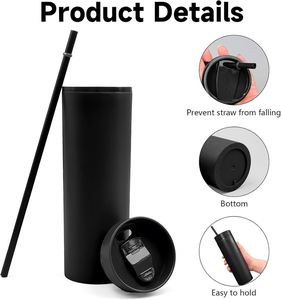Reusable Matte Acrylic Double Wall 16oz <b>Plastic</b> Tumblers with Lids and Straw Eco-Friendly Modern Design Custom Logo & Brand - Product Image 2