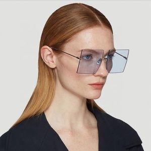 2019 mode luxe marque métal carrés nuances sans monture claires lunettes de soleil femmes surdimensionnées - Product Image 2
