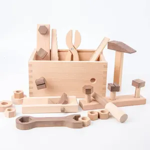 מוצק עץ צעצוע כלי סט עם אחסון תיבת לילדים מונטסורי צעצוע מתנה