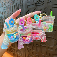 Coloré Boba lait thé liquide porte-clés personnalisé mignon bulle flottante pour voiture pendentif sac bricolage breloques bijoux acrylique porte-clés