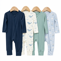 Combinaison bébé en bambou au design simple, fibre spandex, décontractée, printemps, fermeture éclair bidirectionnelle, couleur unie, unisexe, nourrisson