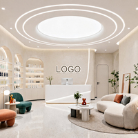 Comptoir de réception personnalisé pour salon de beauté, vitrine, design intérieur complet, éclairage LED pour salon de coiffure et maquillage