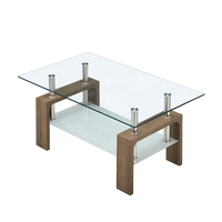 Meubles de salon Petite table d'hôtel Table basse rectangulaire en bois carrée en verre avec pieds en MDF