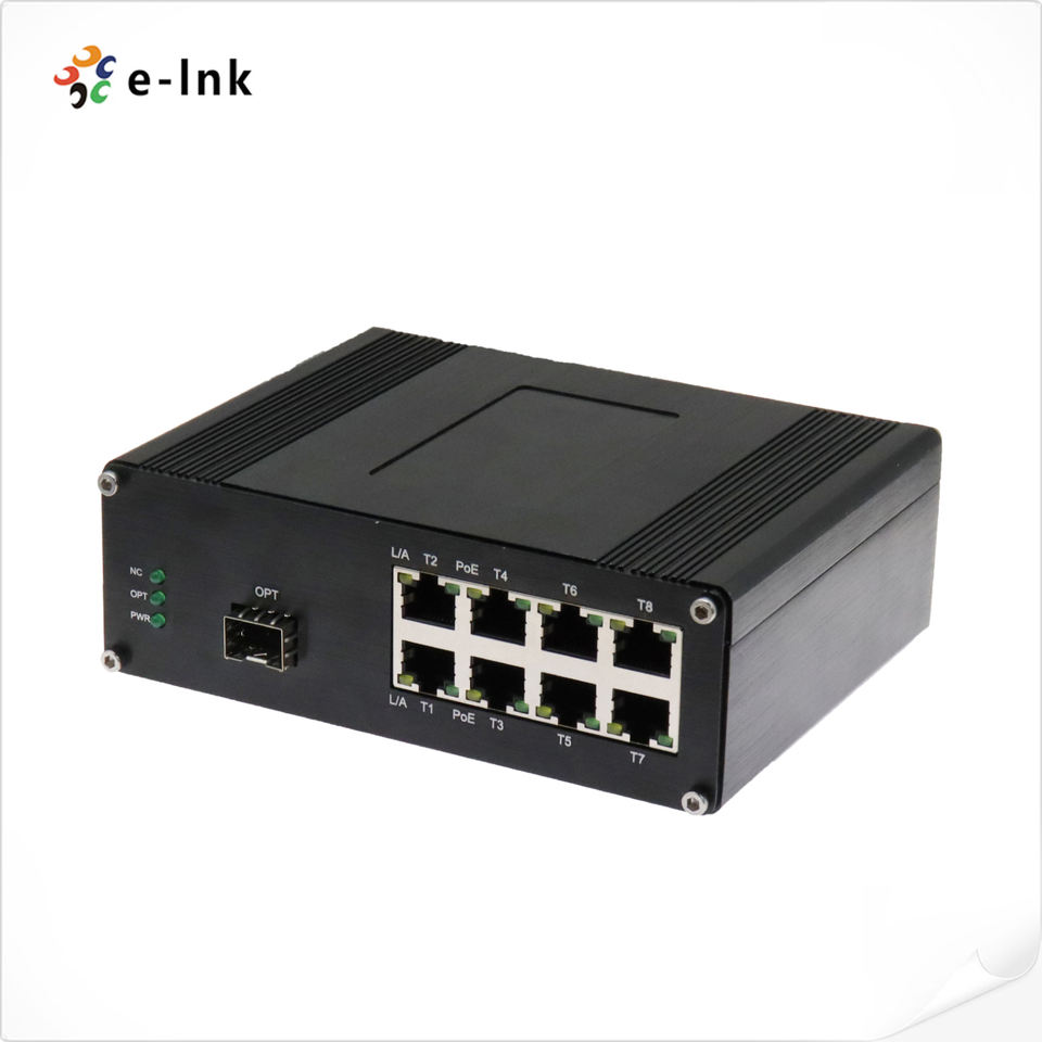 Fiber Converter with LED Screen 1 X 10G SFP to 8 X 10/100/1000M RJ45 Ethernet Din Rail Mounting Network Switch