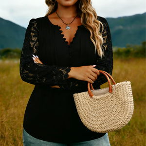 Camisa Holgada de Manga Larga con Encaje Estilo Europeo para Mujer, Talla Grande, de Fibra de Leche, con Botones, para Primavera/Otoño/Verano, Joyinspring - Product Image 2