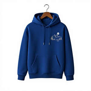Sweat-shirt à capuche bleu pour homme, broderie paysage montagneux, décontracté, coupe classique, en coton tricoté, avec poche avant - Product Image 1