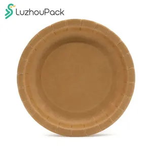 LuzhouPack 6 9 10 12英寸定制印刷餐厅环保一次性生物降解派对餐具包装纸盘