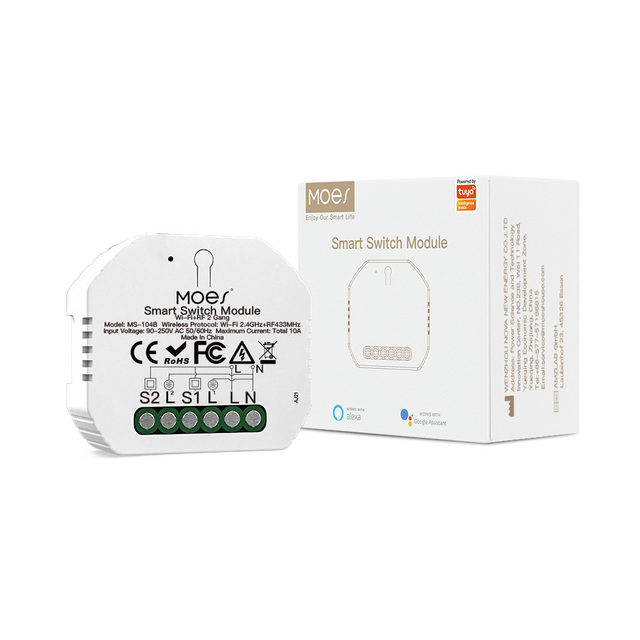 Mini DIY WiFi and RF433 Smart Light Switch Module 1 Gang 1/2 Way Multi-Control Association, Compatible with Smart Life/Tuya App