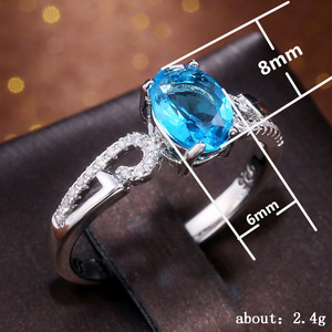 Bague F159 pour femme en argent 925 avec topaze, taille ovale, sertie pavé, pierre précieuse, bague de fiançailles, bijoux fins - Product Image 5