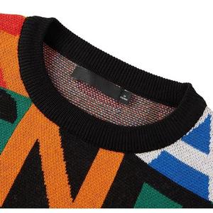 OEM Stylish Alphabet Print Knitwear Loose Fit Abstract Pattern Patchwork <strong>Jumper</strong> Anti Shrink Winter Thermal Mens Pullover Top - Product Image 3