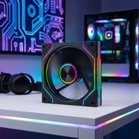 Ventilador de PC Negro de 120 mm con Rodamiento Hidráulico de 9 Aspas, Almohadillas de Silicona en las Esquinas, Mini Conector de 4 Pines de Doble Cabezal + Cables ARGB de Doble Cabezal