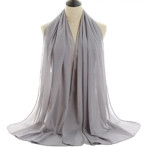 Top Groothandel Verkoper Effen Kleur Licht Gewicht Shawl Moslim Voile Hijab Sjaal Voor Vrouwen