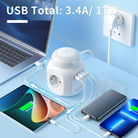 4000W Power Cube EU Plug Socket Prise multifonctionnelle avec lampe de contrôle tactile USB et chargeur Type-C Câble 1.8M Multiprise