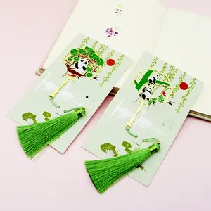 Cute Pandas Chinese Style Funny Souvenir Gifts Gold Custom Metal Funny Bookmarks with Tassels