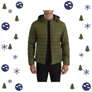 Chaqueta acolchada con capucha para hombre, color verde oliva, cortavientos, ligera, con cierre de cremallera. - Product Image 2