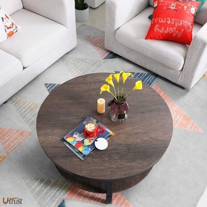 천연 나무 중국어 현대 스타일 대형 금속 스테인레스 스틸 하이 엔드 라운드 커피 카운터 테이블 거실 나무 스토리지 - Product Image 5