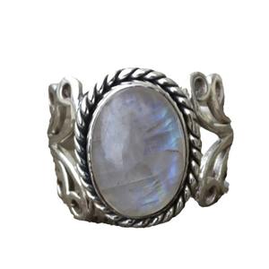 Anillo de Piedra Lunar H269, Plata 925, Engaste en Bisel, Unisex, Uso Diario, Joyería Fina - Product Image 5