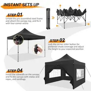 Gazebo emergente plegable impermeable impreso personalizado comercial 3x3m con lados y ventanas