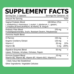 Capsules Probiotiques pour Femmes D-Mannose Canneberge Vitamine C B6 Équilibre du pH Féminin Soutien Digestif Supplément Probiotique Féminin - Product Image 4