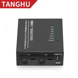 Tanghu 10/100 Base 4 ports RJ45 1 SC convertisseur de média optique à fibre unique monomode 25KM équipement à fibre optique noir 3 ans