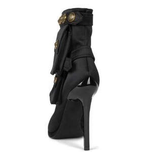 Bottines à talons hauts pour femmes, grande taille 44, bout pointu, en soie lisse, talon aiguille, chaussures habillées, avec boutons métalliques et poches courtes - Product Image 3