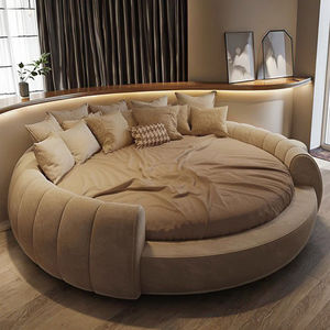 Ensemble de <span class=keywords><strong>lit</strong></span> <span class=keywords><strong>en</strong></span> tissu crème design moderne de grande taille Lits rembourrés populaires pour chambre à coucher et hôtel Meubles de <span class=keywords><strong>lit</strong></span> rond - Product Image 1