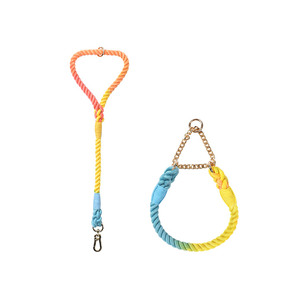 Corde en coton à motif solide de luxe et laisses de marche pour chiens en acier ensembles de colliers pour animaux de compagnie - Product Image 3