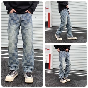 Bulk <strong>Men</strong> <strong>Jeans</strong> Price Baggy Vintage <strong>Dark</strong> <strong>Jeans</strong> <strong>Men's</strong> Patchwork Denim Pants Plaid <strong>Jeans</strong> - Product Image 2