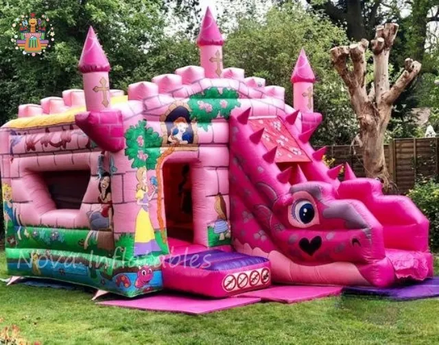 Lila Fee Hüpfburg Outdoor Aufblasbarer Türsteher Combo Bounce House Slide Outdoor Kinder Party Spielplatz