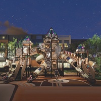 Aire de jeux commerciale steampunk multi-tours avec 5 toboggans et tunnels d'escalade |   LLDPE Acier Galvanisé |   Capacité pour 40 enfants |   En plein air