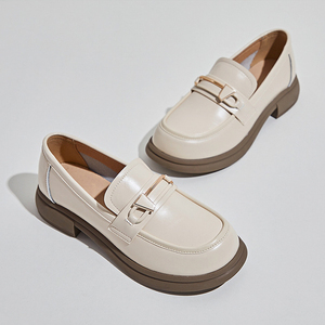 New British-Style Premium Loafer Shoes for <b>Women</b> Small Leather with Metal Button Design Breathable for Autumn & Spring - Product Image 4