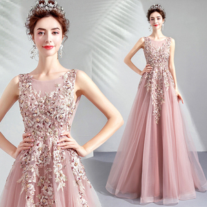 Vestido de Noche Elegante y Discreto para Fiesta, Baile, o Boda, Largo hasta el Suelo, Cuello en V, Sin Mangas, Transparente, Tallas Grandes, con Bordado, para Dama de Honor, Colección 2025 - Product Image 2