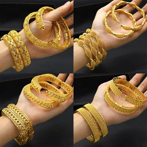 Brazalete de Moda Geométrico Chapado en Oro de 24K para Mujer, Estilo Dubái, Joyería de Boda para Novia India o Árabe - Product Image 3