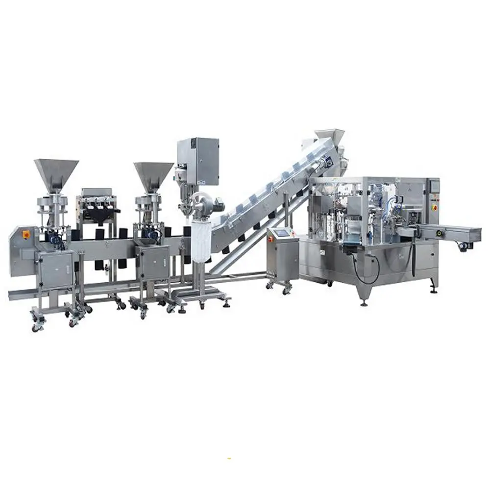 Automatische Wegen Multi Heads Combinatie Weger Vullen Premade Zak Noten Pinda Snacks Doypack Pouch Verpakking Sluitmachine