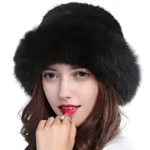 Hot Sale Hat Trendy Fashion Winter Fox Fur Mink Fisherman Suede winter Plush Hats Warm fur Bucket Hat for women