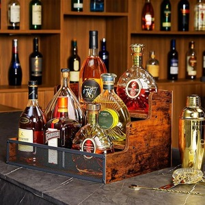 Customized Retro <strong>Wood</strong> Bar Furniture Modern Home Freestanding Storage Rack for Whiskey Syrup Display Countertop Liquor <strong>Shelf</strong> - Product Image 3