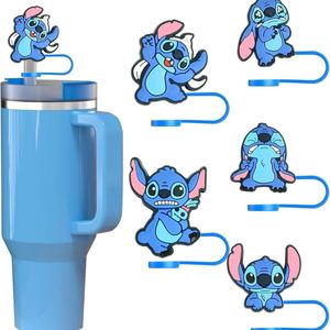 Vente directe usine – Capuchon de paille en silicone souple, mignon, rose, anti-poussière, recyclable et réutilisable, certifié CE/Lfgb, 10 mm, motif dessin animé Stitch - Product Image 1