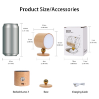 Lampe de chevet LED tactile en bois massif, 3 niveaux de luminosité réglables, rechargeable, lumière de nuit 4000K pour la protection des yeux, pour chambre à coucher, hôtel, décoration, cadeau