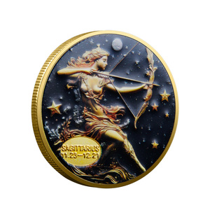 Moneda Conmemorativa del Zodiaco de Aleación de Zinc Fundida a Presión con Relieve 3D de Cielo Estrellado Tradicional, Patrón de la Diosa Sagitaria - Product Image 2