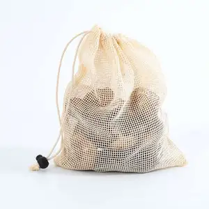 2024新款100% 有机棉布袋低价蔬菜杂货网布拉绳袋购物袋水果收纳袋户外