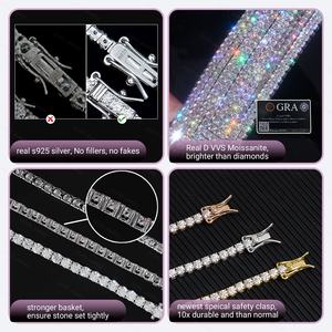 USA Warehouse 3mm 4mm Moissanite <span class=keywords><strong>Tennis</strong></span> Chain Necklace 925 Silver Jewelry Hip Hop VVS Moissanite Chain - Product Image 3