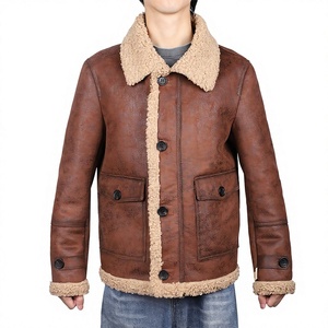 Blouson Bomber Décontracté Homme Hiver Haute Qualité en Cuir Véritable Peau de Mouton Lavé avec Fermeture Éclair – Service OEM – Vente Flash - Product Image 4