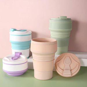 IStapromo Gifts Tasses de voyage et de camping pliables en silicone avec couvercle, 350 ml et 500 ml, Tasses à thé et soucoupes, Gobelet pliable - Product Image 1