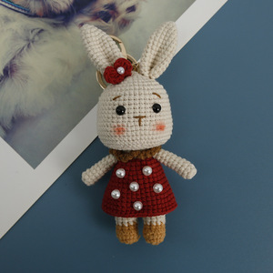 Tinh Tế Handmade Crochet Thỏ Mặt Dây Chuyền Sáng Tạo Ngọc Trai Len Dệt Kim Bunny Cho Túi Treo Sang Trọng Keychain Đồ Chơi - Product Image 4
