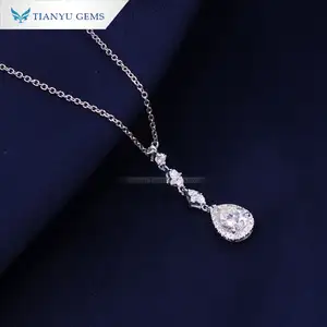 Tianyu fine jewelry women link chain choker 925 sterling silver rose gold plated pear cut moissanite y pendant necklace