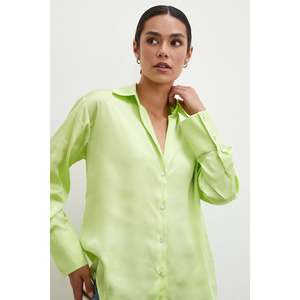 Chemise en satin basique pour femme, verte, boutonnée, décontractée, pour tous les jours - Product Image 2