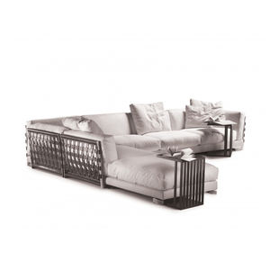 Sofá y sofás blancos de tela de lino modernos con correas de cuero de lujo, muebles de sala de estar - Product Image 5