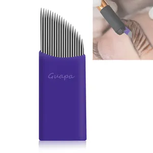 Hàn Quốc phổ biến Gamma tia dùng một lần trang điểm vĩnh viễn agujas microblading kim đôi hàng 19pins Tím microshading lưỡi