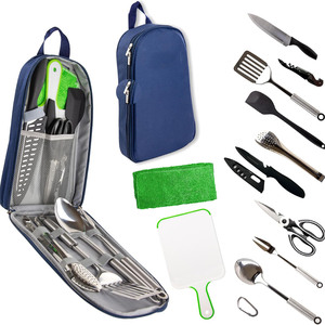 Ensembles de couteaux multifonctions en acier inoxydable et kit d'ustensiles de cuisine pour camping en plein air étui de transport portable pour la randonnée - Product Image 1